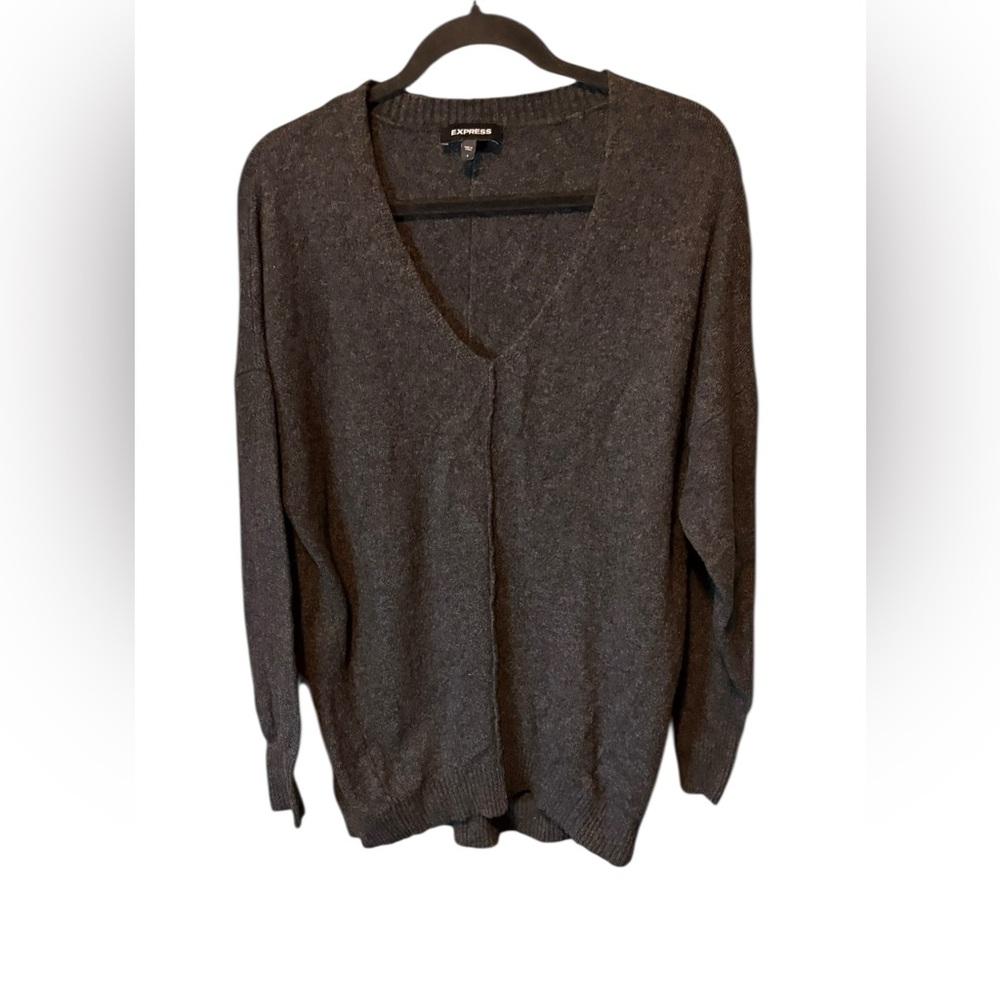 Express Oversized Charcoal V-Neck Sweater Size Small